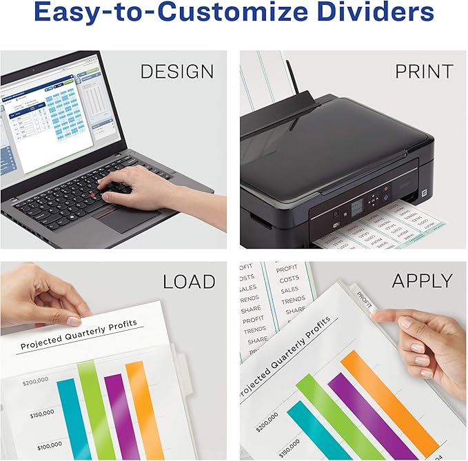 Avery 8-Tab Sheet Protector Dividers, Printable Easy Peel Clear Labels, Index Maker, White Tabs, 1 Set (75501)