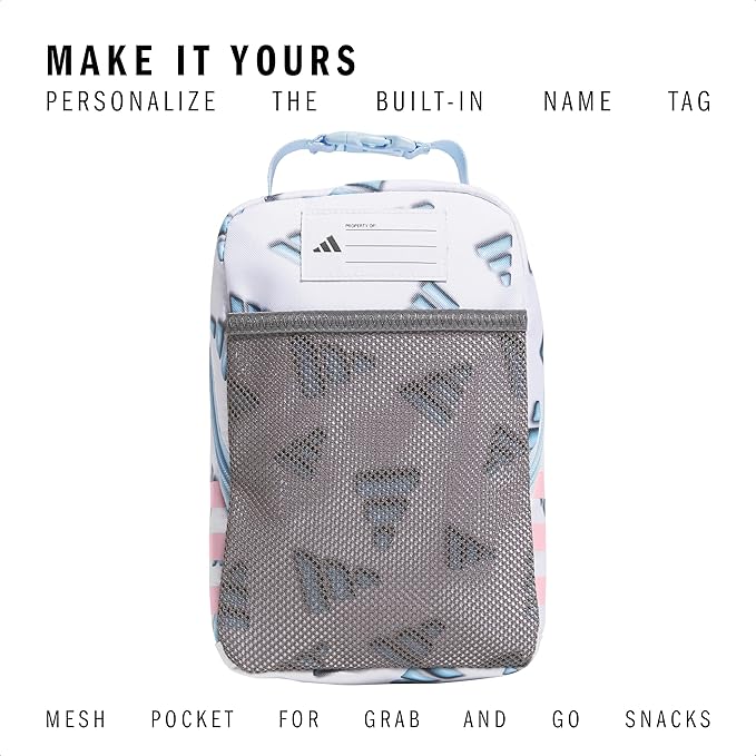 adidas Santiago Lunch Bag Cooler for Women and Men, Insulated Food Container Box with Mesh Pocket, 3D AOP White/Clear Sky Blue/Clear Pink/3.0, One Size