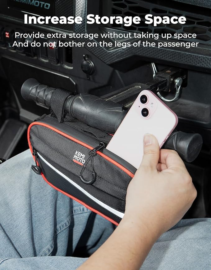 KEMIMOTO UTV Roll Cage Storage Bag Universal 1680D Grab Handle Storage Bag Dimensions 11" x 5" Side by Side Accessories Compatible with UTV, ATV, Golf Cart, Bike, Off-road Vehicle, Black and Red