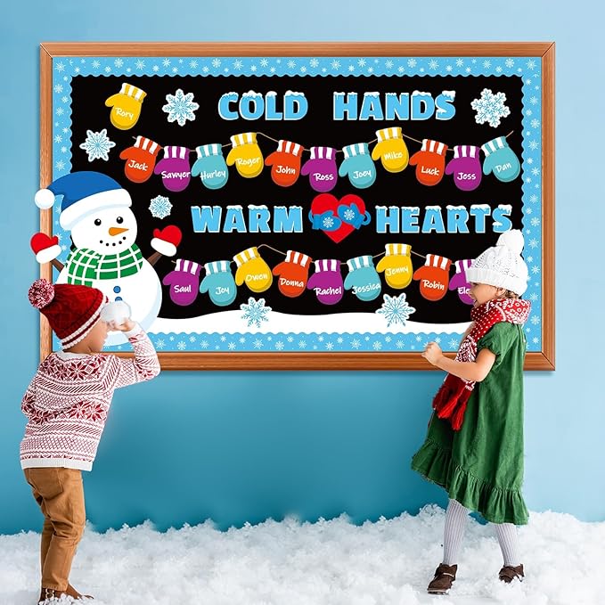 Winter Bulletin Board Decorations Winter Classroom Cutouts Snowman Snowflake Colored Gloves Paper Decors for Christmas Holiday School Classroom Chalkboard Home Door Wall Party Decor Supplies