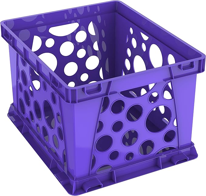Storex Premium File Crate with Handle Cutouts – Letter and Legal Document and Folder Storage, Assorted Colors, 3-Pack (61797A03C)