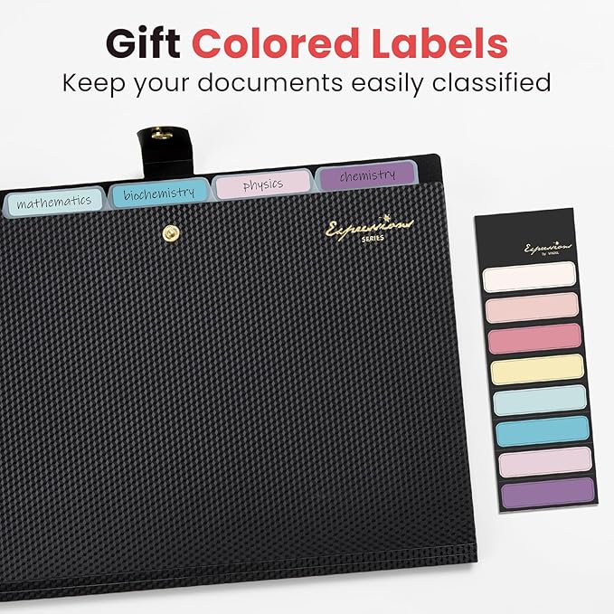 Sooez Accordion File Organizer, Letter Size Expanding File Folder with Labels, 5 Pocket Folders for Document, Portable Paper Bill Receipt Organizer for Home School Office Supplies, A4 Size, Pink