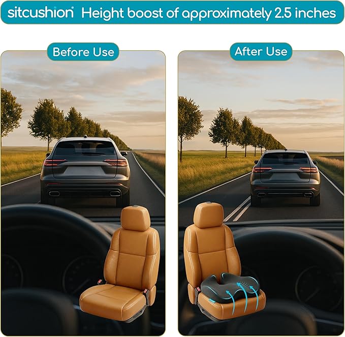 Car Seat Cushion for Long Driving – X Large Memory Foam Seat Cushion for Sciatica & Tailbone Pain Relief, Orthopedic Coccyx Cushion with Non-Slip Bottom, Back Pillow for Car, Truck (Black)