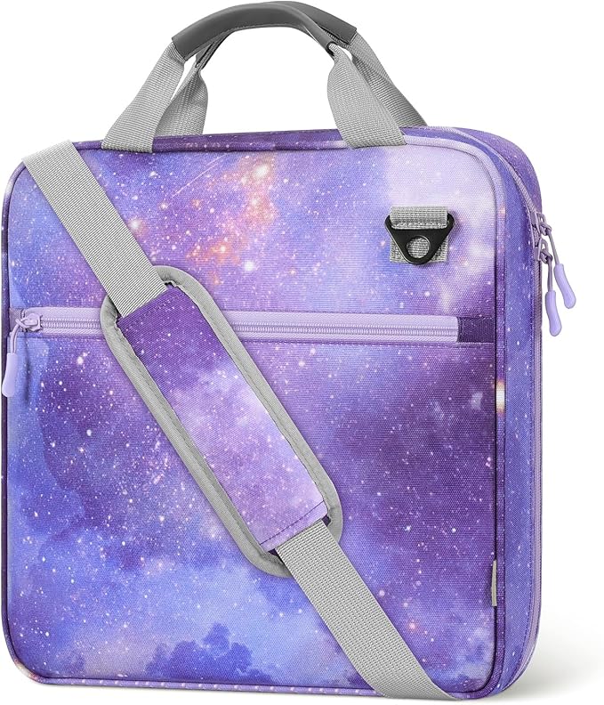 MoKo Zipper Binder, 2 inch 3 Ring Binder with 500 Sheet Capacity Multi-Pocket School Bag with Padded Shoulder Strap Handle, School Supplies Organizer for Middle Student, Star Purple