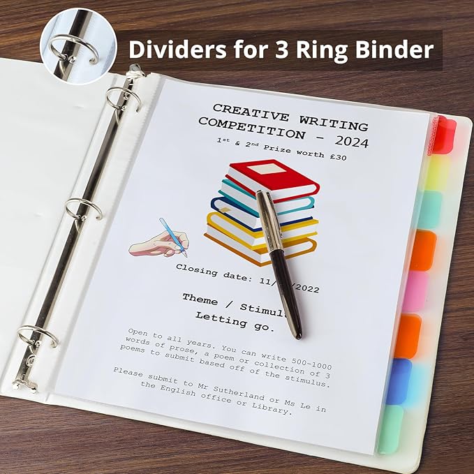 Binder Dividers with Tabs, 8 Tab Clear Sheet Protectors for 3 Ring Binder, White Dividers for 3 Ring Binder Page Protectors, Notebook Binder Sleeves with Pockets, 2 Set (16 Pcs)