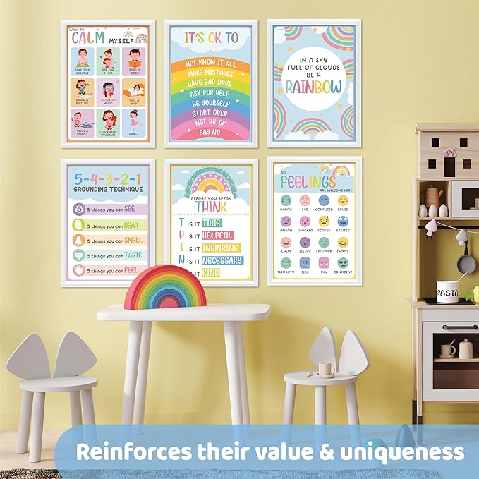 jackinthebox 12 Calming Corner Posters with Gold Foil Embedded Stars - 12 x 17 inches Laminated Classroom Decor Posters, Calm Down Corner Supplies, Emotions Charts for Kids, Easter Gifts for Kids.
