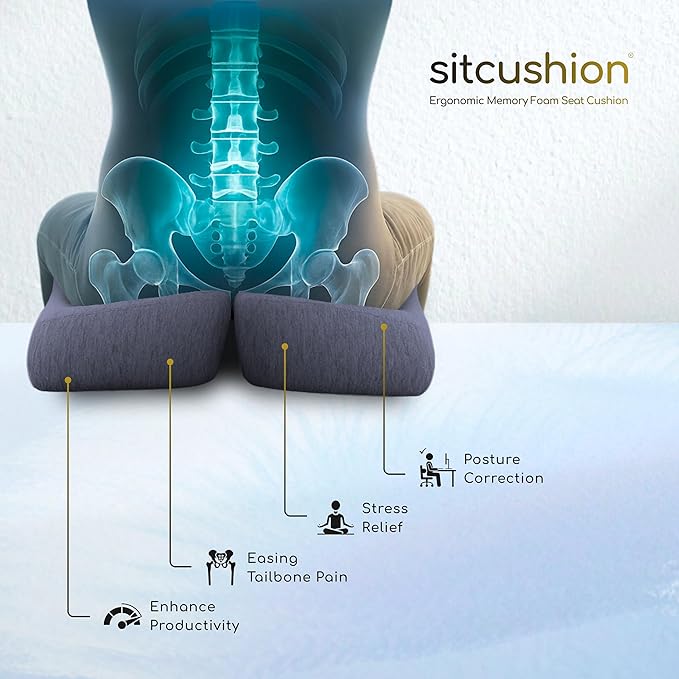 Car Seat Cushion for Long Driving – X Large Memory Foam Seat Cushion for Sciatica & Tailbone Pain Relief, Orthopedic Coccyx Cushion with Non-Slip Bottom, Back Pillow for Car, Truck (Black)