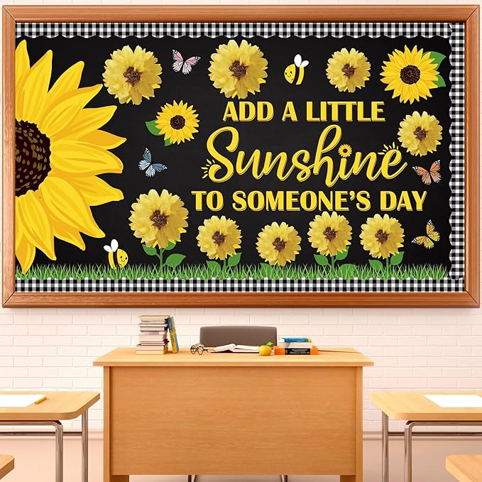 Pasimy Spring Bulletin Board Decorations 3D Sunflower Bulletin Board Set Bee Classroom Decor Honeycomb Butterfly Flower Cutouts Spring Borders for Home Office Wall Door Window Supplies(Sunflower)