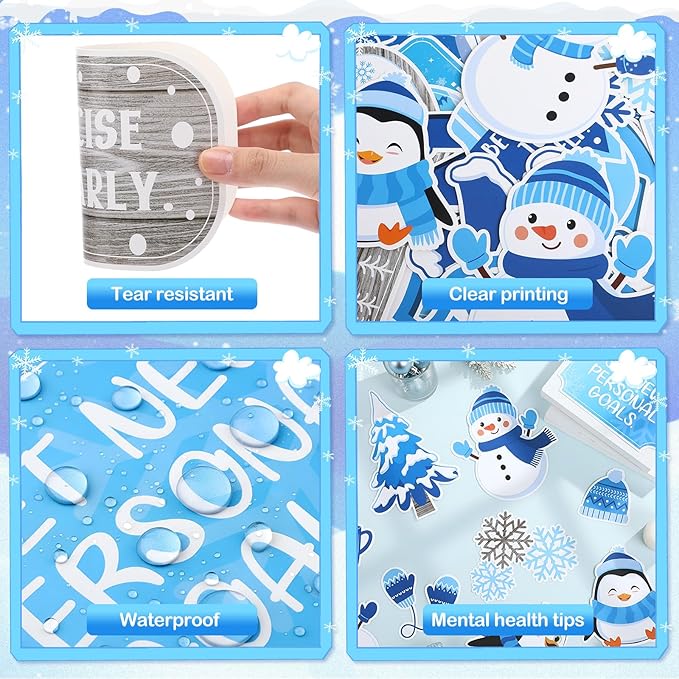 Honoson 68 Pcs Winter Bulletin Board Decorations Set Winter Mental Health Classroom Decor Snowman Snowflake Motivational Cutouts for January Xmas Holiday Party School Office Home Wall Door Supplies