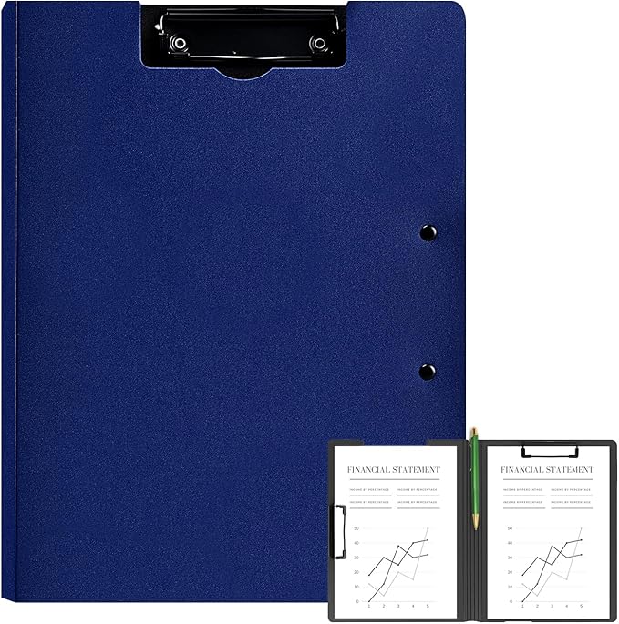 Clipboard Folder, A4 Foldable Clipboards, Office Clipboard Folder with Double Clips Metal Clip, 360 Degree Foldable Storage Clipboards for Office, School or Medical Field, Blue