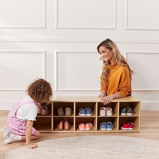 ECR4Kids Streamline 10 Cubby Tray Storage Cabinet, 2x5, Classroom Furniture, Natural