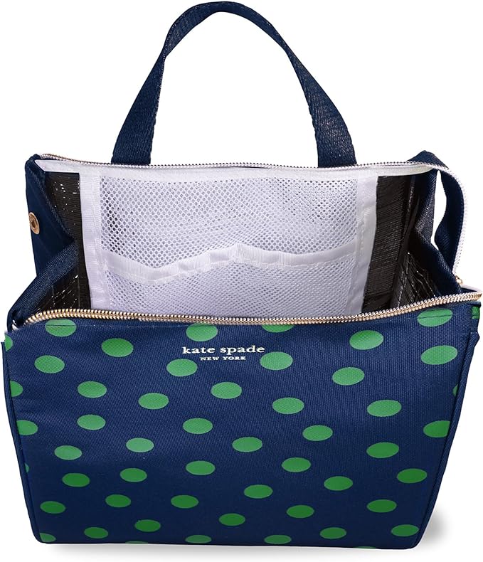 kate spade new york Portable Soft Cooler Lunch Bag, Thermal Tote with Insulated Interior Lining and Storage Pocket, Lunch Tote for Women, Sonnet Dot
