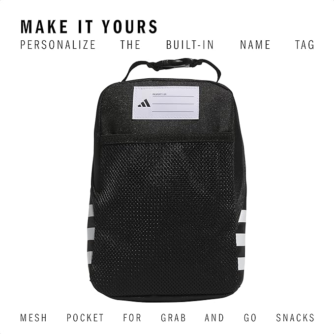 adidas Santiago Lunch Bag Cooler for Women and Men, Insulated Food Container Box with Mesh Pocket, Black/White/3.0, One Size