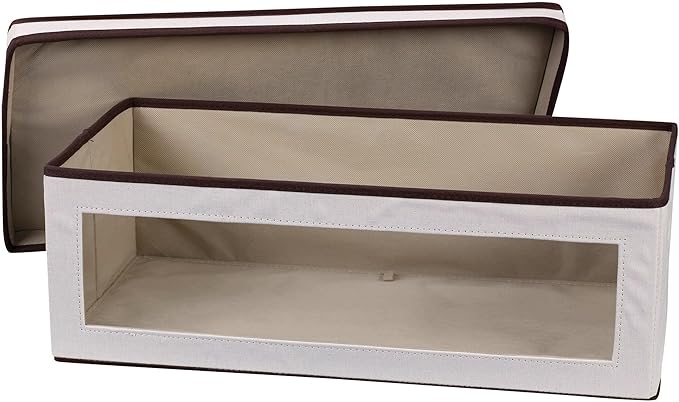 Household Essentials 510-3 Vision Storage Boxes with Lids | 3 Piece Set | Natural Canvas with Brown Trim
