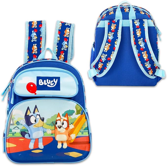 Bluey Mini Backpack with Lunch Box Set - Bundle with 12" Mini Backpack, Lunch Bag, Stickers, Water Bottle, More | Toddler Bluey School Bag and Lunchbox