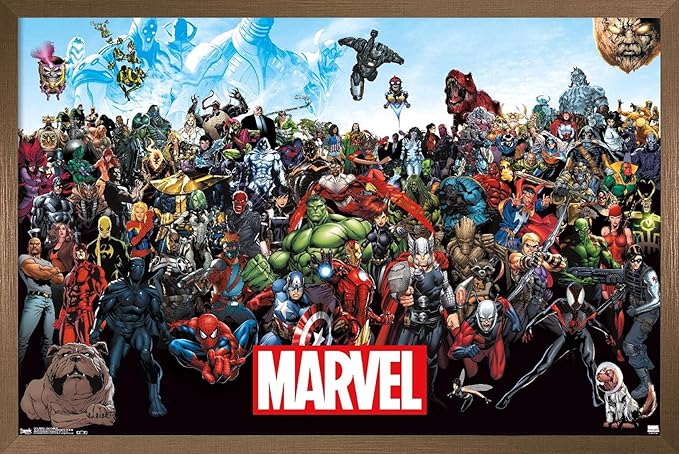Marvel Comics The Marvel Lineup Wall Poster, 34L" x 22.4W", Bronze Framed Version