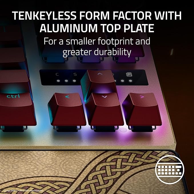 Razer Huntsman V3 Pro TKL Esports Gaming Keyboard: Analog Optical Switches Snap Tap - Rapid Trigger - Adjustable Actuation - Media Keys & Dial - PBT Keycaps - Counter-Strike 2 Edition