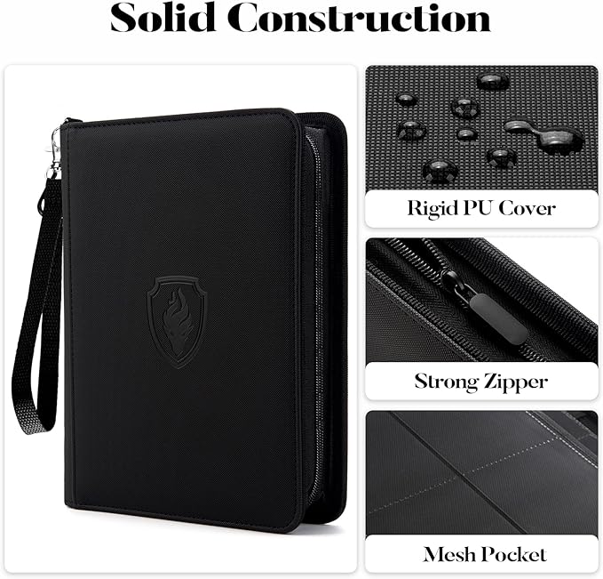 Premium 4 Pocket Zip Card Binder, Trading Card Binder for 320 Cards, Portable PU Card Collection Binder, Collector Card Album Folder for Game & Sports Cards (Black)