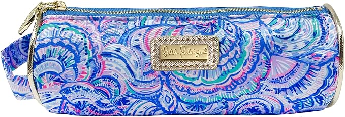 Lilly Pulitzer Cute Pencil Case, Colorful Zipper Pouch for Office Supplies, Small Travel Bag with Carrying Handle, Happy As A Clam