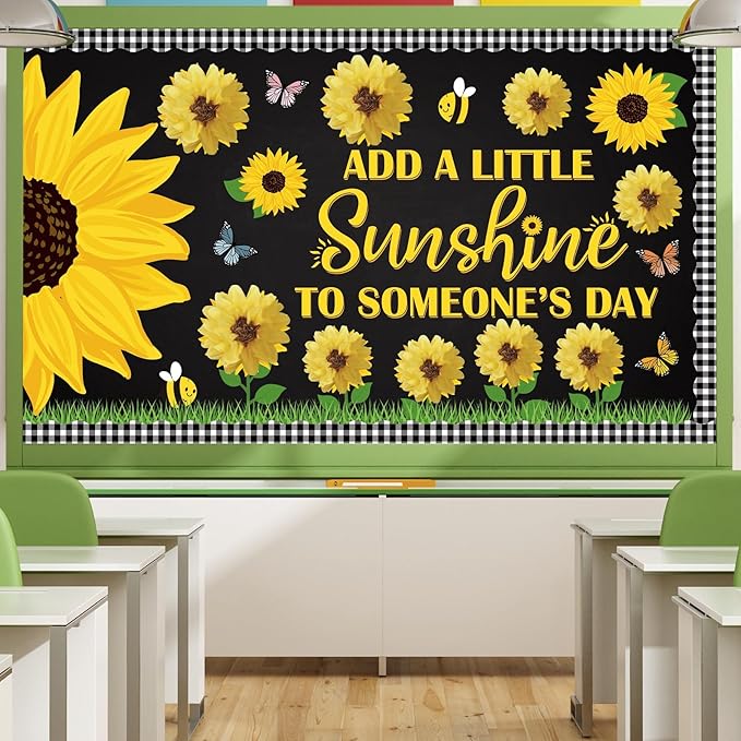 Pasimy Spring Bulletin Board Decorations 3D Sunflower Bulletin Board Set Bee Classroom Decor Honeycomb Butterfly Flower Cutouts Spring Borders for Home Office Wall Door Window Supplies(Sunflower)