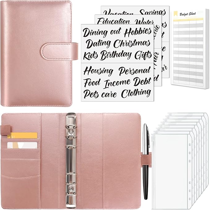 Sooez Budget Binder with Zipper Cash Envelopes & Expense Sheets for Budgeting and Saving Money, Money Organizer for Cash with Category Labels, Money Saving Binder Cash Wallet Envelope