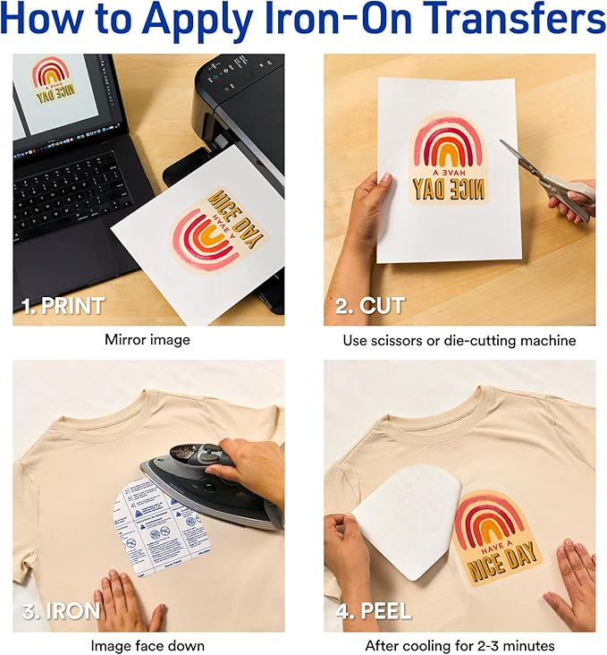 Avery Printable Heat Transfer Paper for Light Fabrics, 8.5" x 11", Inkjet Printer Compatible, 18 Sheets of Iron On Transfer Paper, Great for Custom Shirts, Uniforms, Gifts, and More (8938)