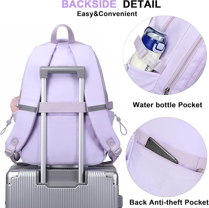 School Bag for Teens Girls,Girls Backpack Set,3 PCS Kids Backpack for Women,15.6 Inch Laptop Middle High School College Student Casual Travel Daypack with Lunch Box Pencil Pouch Set(Purple)