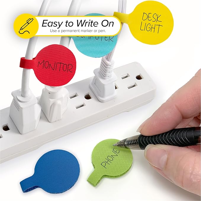 Cable Labels - Wrap-It Storage - Circles, Multi-Color (36-Pack) - Color Coded Labels for Organizing, Wire Tags Write on Surface for Labels for Charging Cords and Electronics