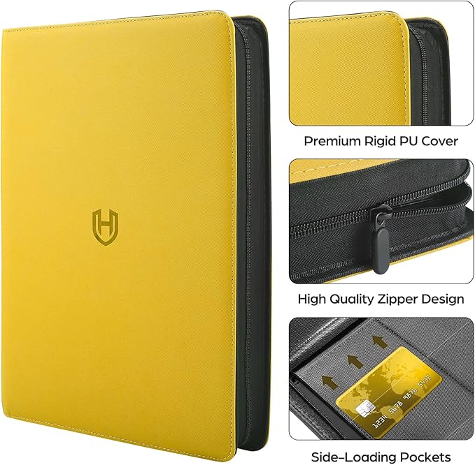 Card Binder 16 Pocket with Zipper, 1024 Pockets Trading Card Holder Book, Premium PU Cover Zip Folder Binder, Side Loading Carrying Case Binder Album for TCG, MTG, Sports Cards, Game Cards