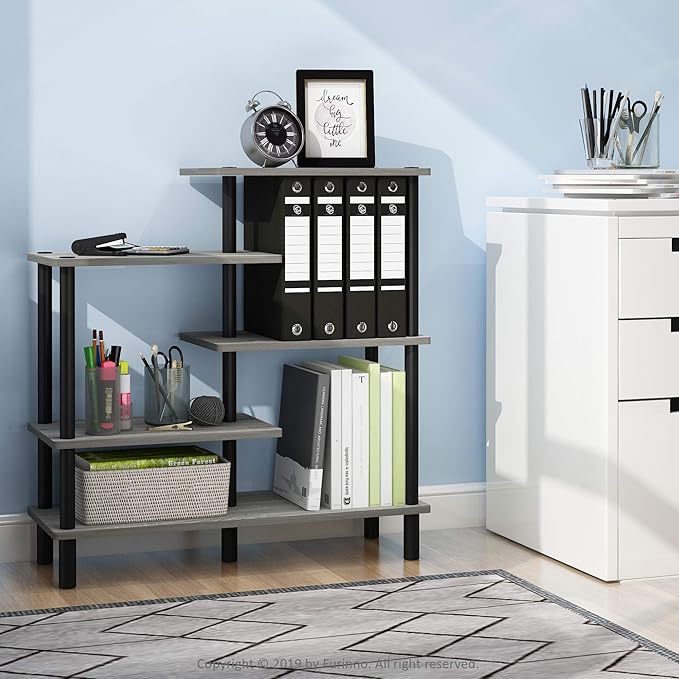 Furinno Turn-N-Tube 5-Tier Accent Display Rack, French Oak Grey/Black