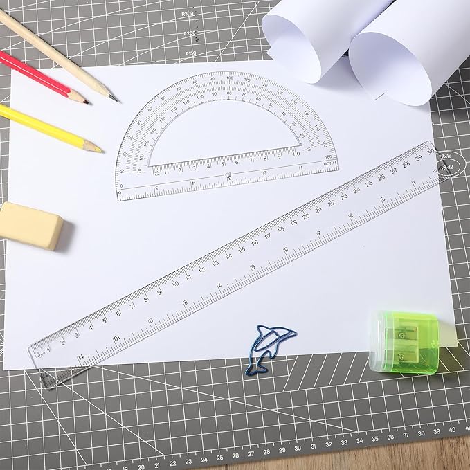 Protractor and Ruler Set, 2 Packs Ruler 12 Inch Math Geometry Set Clear Ruler for School Protractor Set Angle Finder School Supplies Set Protractor for School Home Supplies Office Drawing