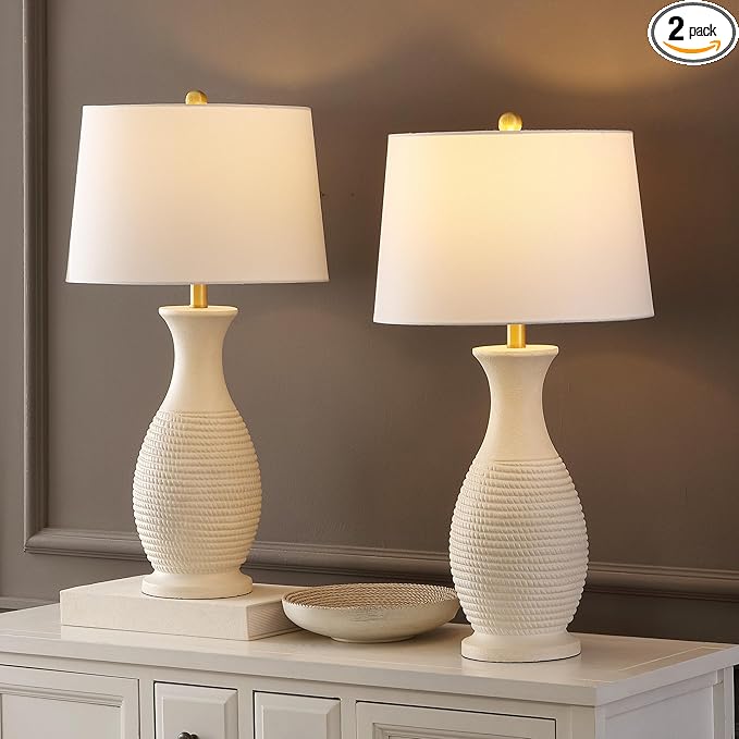 SAFAVIEH Lighting Collection Bentlee Bone & White 30-inch Table Lamp Set of 2 (LED Bulbs Included)