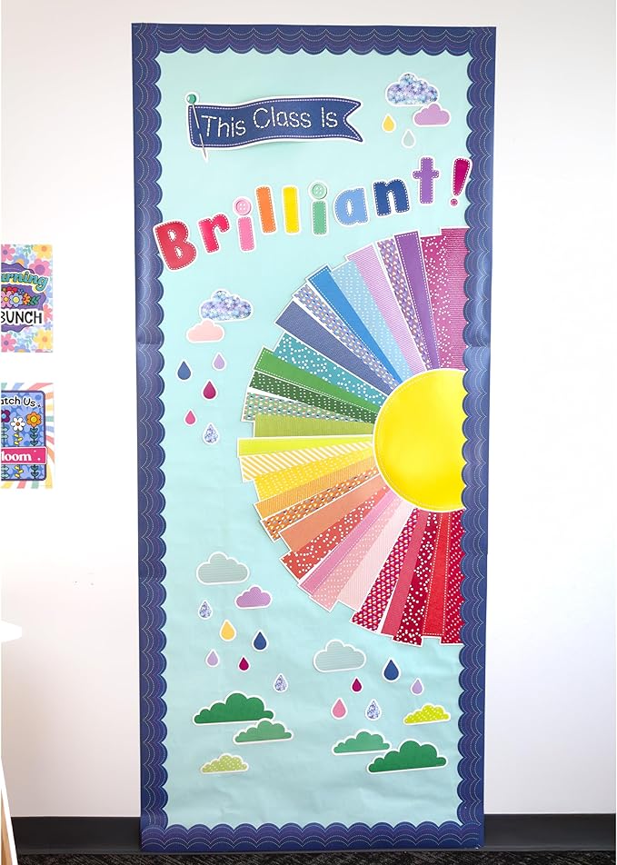 Carson Dellosa Crafty and Cool 69-Piece Motivational Bulletin Board Set, Banner with Inspirational Quote, Sun, Clouds, Grass, and Raindrops Classroom Decor