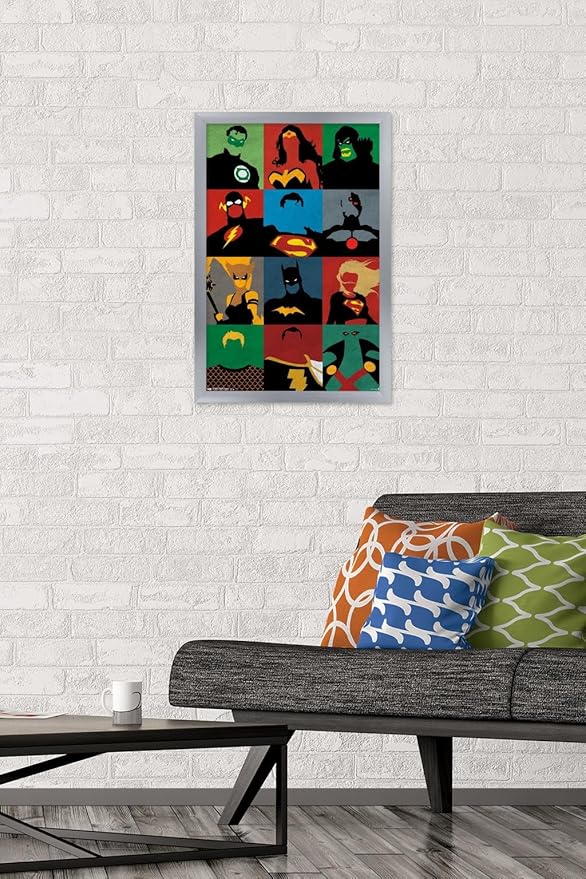 Trends International DC Comics - Justice League - Minimalist Wall Poster, 14.725" x 22.375", Silver Framed Version