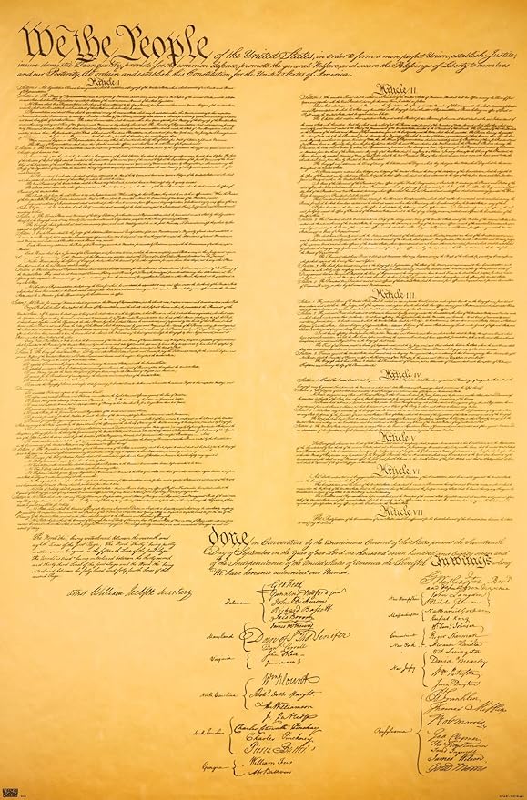 The Constitution Wall Poster, 19L" x 13W", Premium Unframed Version