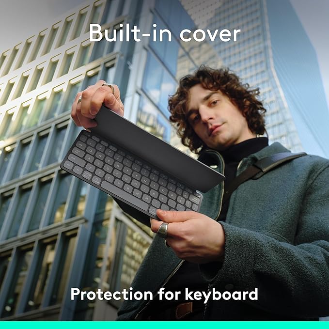 Logitech Keys-to-GO 2 Portable Wireless Keyboard with Built-in Cover, Slim and Compact Bluetooth Keyboard for iPad, iPhone, Mac, and Apple TV, Easily Switch with Devices - Graphite