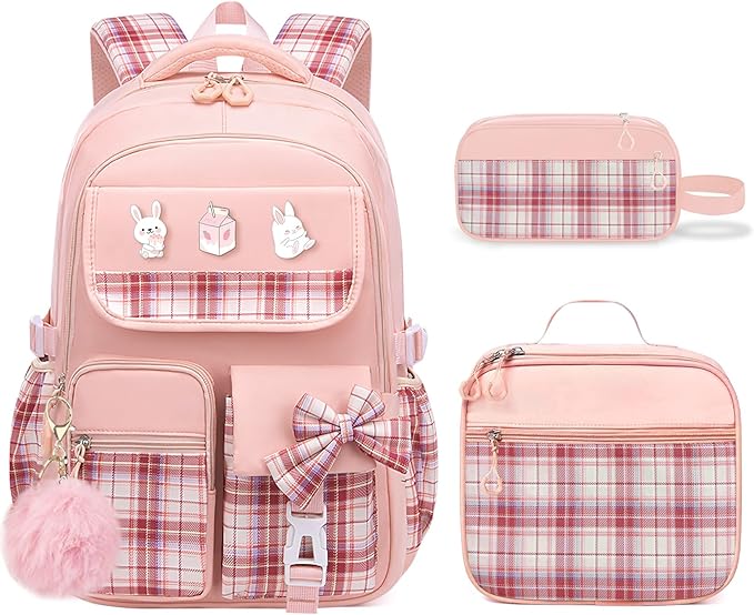 School Backpacks for Girl - 5PCS Cute Girls Backpack with Lunch Box Set for Kids Teens Elementary Middle School,18" Large Capacity Bookbag with Multiple Pockets,Perfect for Travel and School