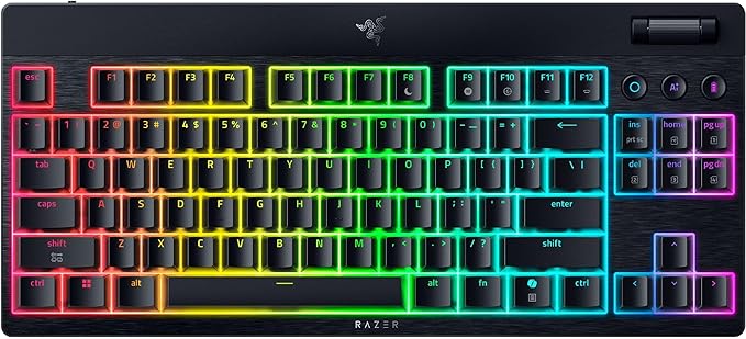 Razer BlackWidow V4 Low Profile TKL HyperSpeed Wireless Gaming Keyboard: Green Mechanical Switches - 2.4GHz Wireless & Bluetooth - Multi-Function Roller - 3 Control Buttons - Long Battery Life