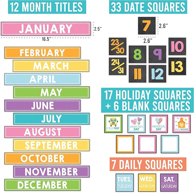 Hadley Designs Classroom Calendar Set Bulletin Board Decorations - School Calendar for Classroom Elementary, Preschool Must Haves, Homeschool & Daycare Essentials, Chalkboard Teacher Calendars