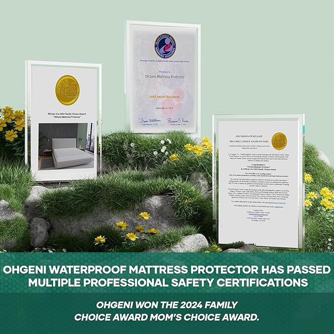 OhGeni Waterproof Mattress Protector, Full-Gray, Fitted Sheet with Stretchable Pockets, Deep Sleep Noiseless Soft. Breathable Cooling Hypoallergenic Material, Mattresses Cover for Bed