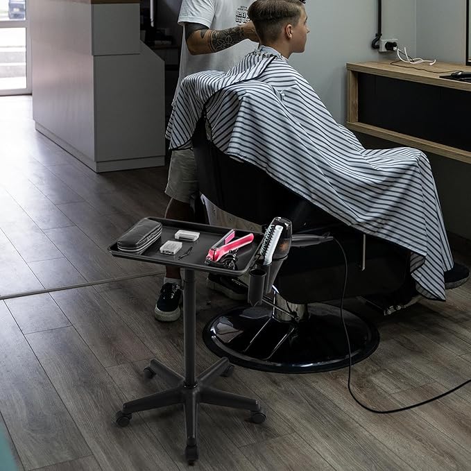 Yaheetech Rolling Salon Tray - Aluminum Trolley Cart Equipment on Wheels & Adjustable Height Mobile Beauty Salon Spa Stools Service Instrument Storage Tray w/Accessory Caddy - Black