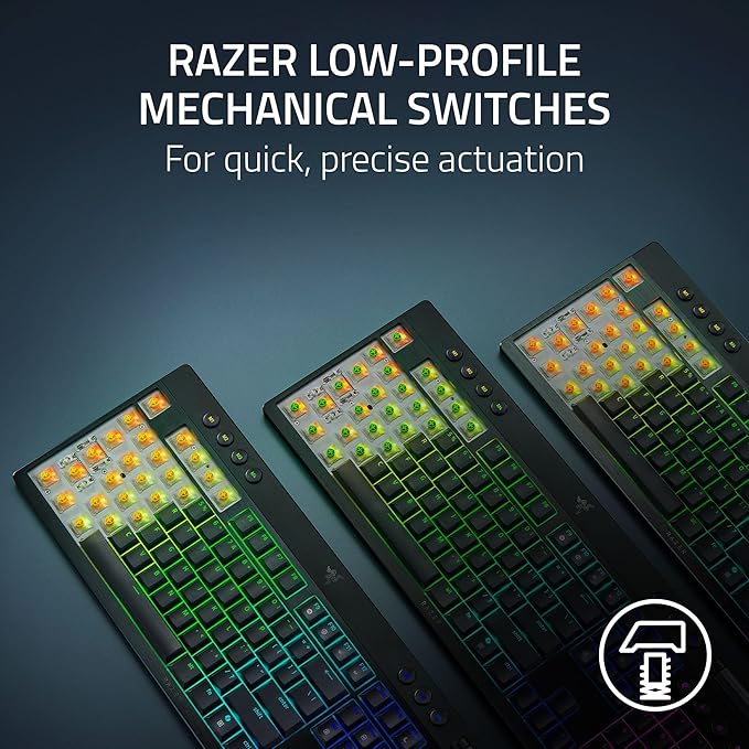 Razer BlackWidow V4 Low Profile TKL HyperSpeed Wireless Gaming Keyboard: Green Mechanical Switches - 2.4GHz Wireless & Bluetooth - Multi-Function Roller - 3 Control Buttons - Long Battery Life