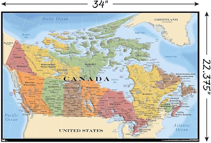 Trends International Map-Canada Wall Poster, 22.375" x 34", No Frame, Poster & Mount Bundle for Kids Room