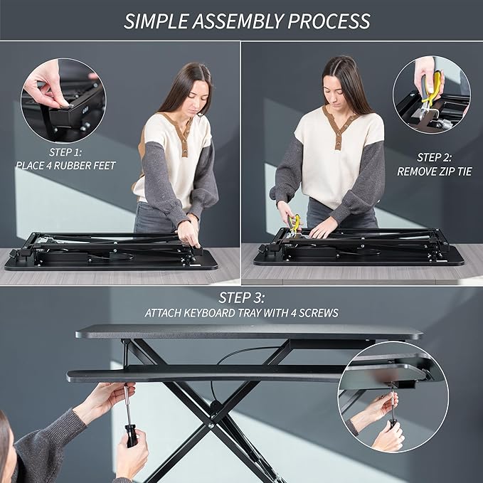 VIVO 32 inch Desk Converter, K Series, Height Adjustable Sit to Stand Riser, Dual Monitor and Laptop Workstation with Wide Keyboard Tray, Bamboo Top, White Frame, DESK-V000KO