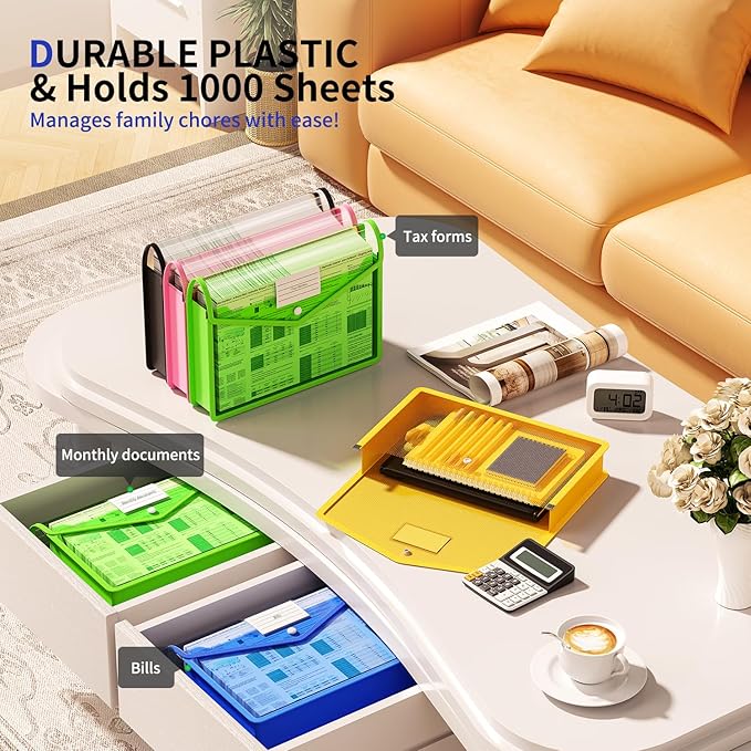 2 Pack Plastic Expanding File Folder, Transparent envelopes with Snap Closure, Fit Letter/A4 Size for School/Office/Home/Hospital, No Dividers, Large Capacity（Black）