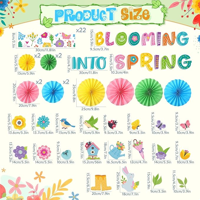 Eersida Spring Bulletin Board Decorations with Paper Fans St Patricks Day 3D Classroom Bulletin Board Christian Easter Flower Bunny Cutouts School VBS Library Church Window Wall Decor(Spring)