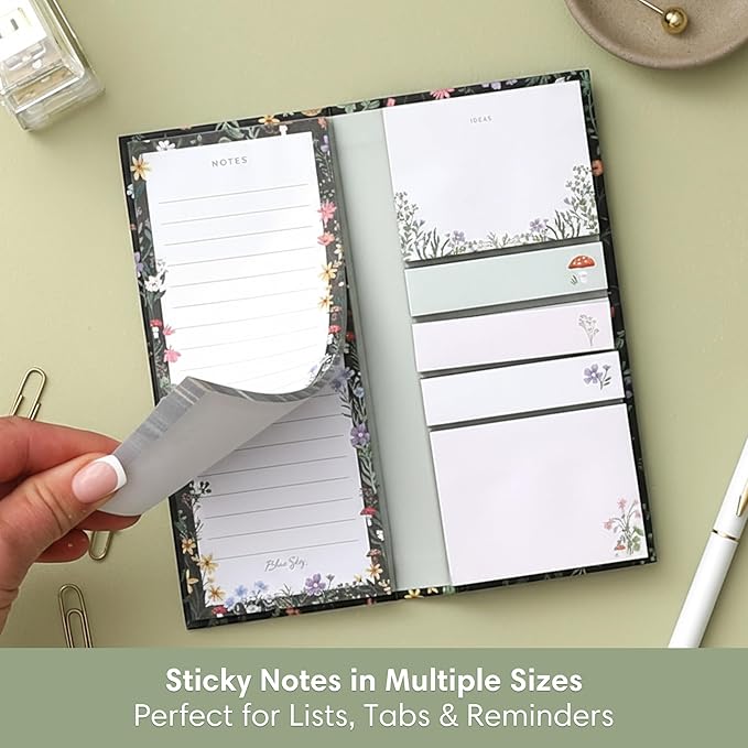 Blue Sky Sticky Notes Folio with List Pad, Undated, Glued Binding with Bungee Closure, Portable to-Do List and Note Organizer (Kimmy Matte, 6.81" x 2.95")
