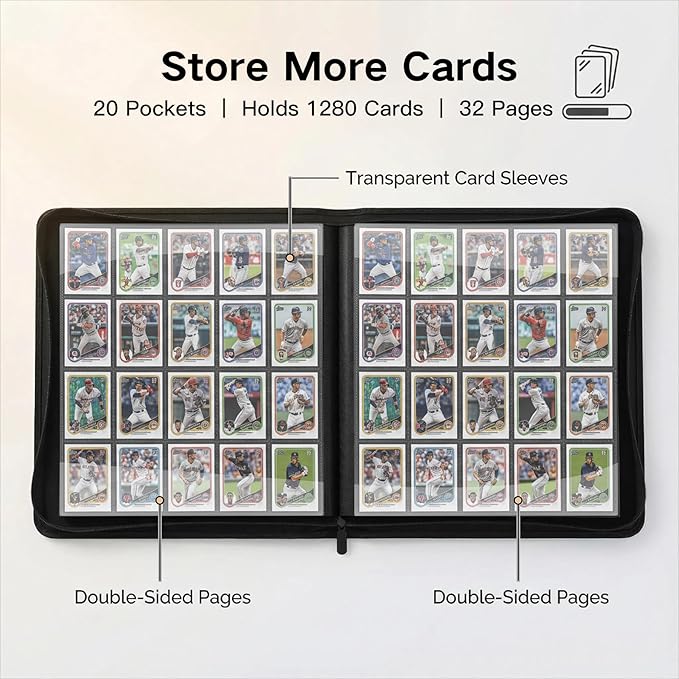 1280+ Cards 20 Pocket Card Binder Collector Card Album Trading Card Binder Ringless Trading Card Album Side Loading Compatible with TCG, Game & Sports Cards (Black)