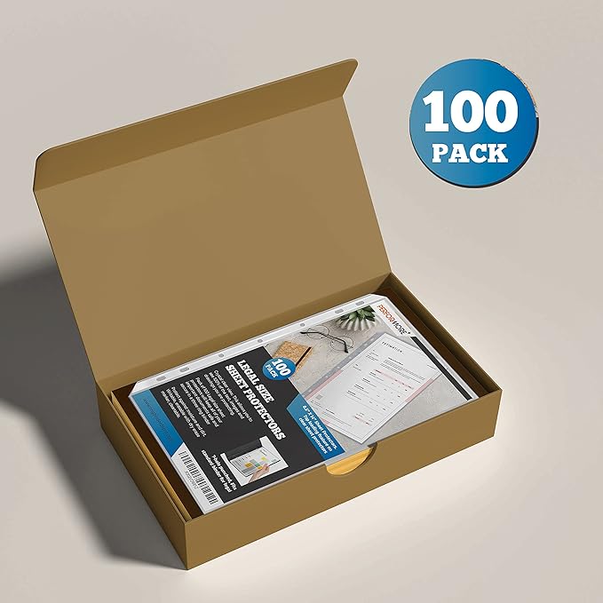 Legal Size Sheet Protectors 8.5x14, 100 Pack Heavyweight 3-Ring Binder Sleeves, Archival Quality Clear Plastic Document Storage - Performore