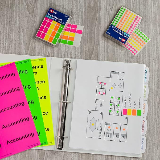Avery Removable Color-Coding Labels, Removable Adhesive, 1/2" x 1-3/4", Assorted Neon Colors, 180 Labels (6724) (Pack of 2)